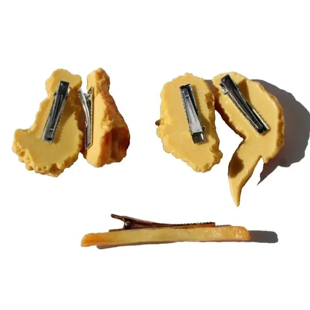 Funny Roasted Chicken Legs Crispy Wings French Fries Hair Clip Hairpin Accessory